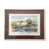 Numbered lithograph signed by Yves BRAYER: horses in the Camargue