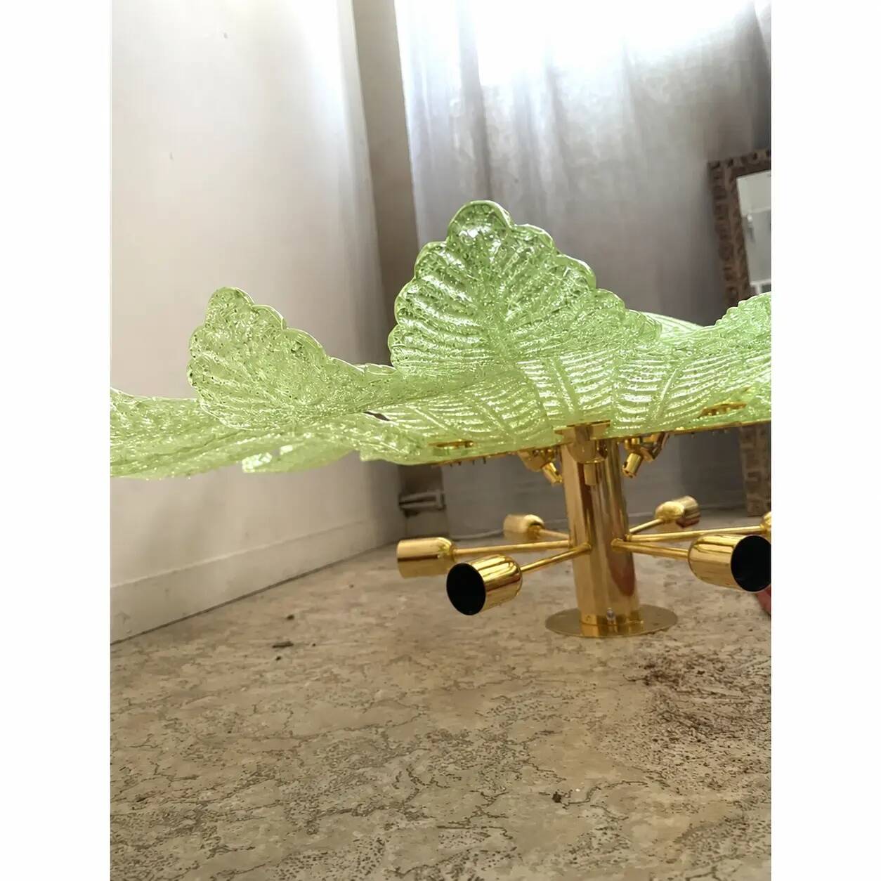 Contemporary Venetian Sunflwer Murano Glass Green Flush Mount
