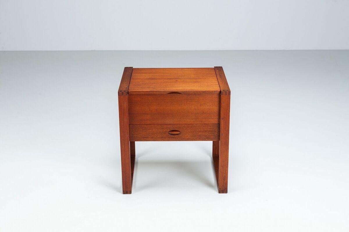 Scandinavian modern storage cabinet in teak with sled base Denmark 1960