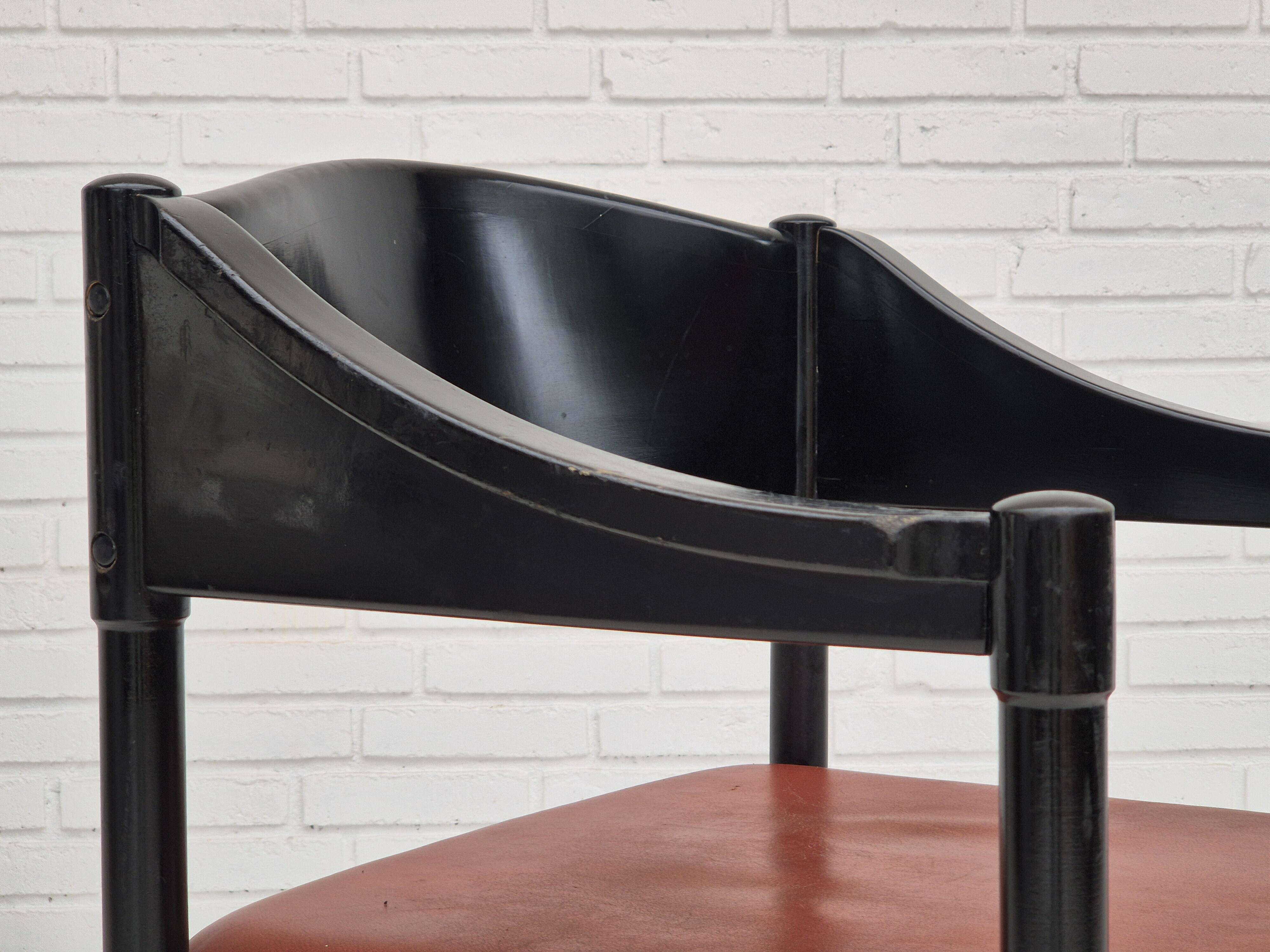 1970s, set of 4 Finnish armchairs by Lepokalusto, original condition, birch wood, leather.