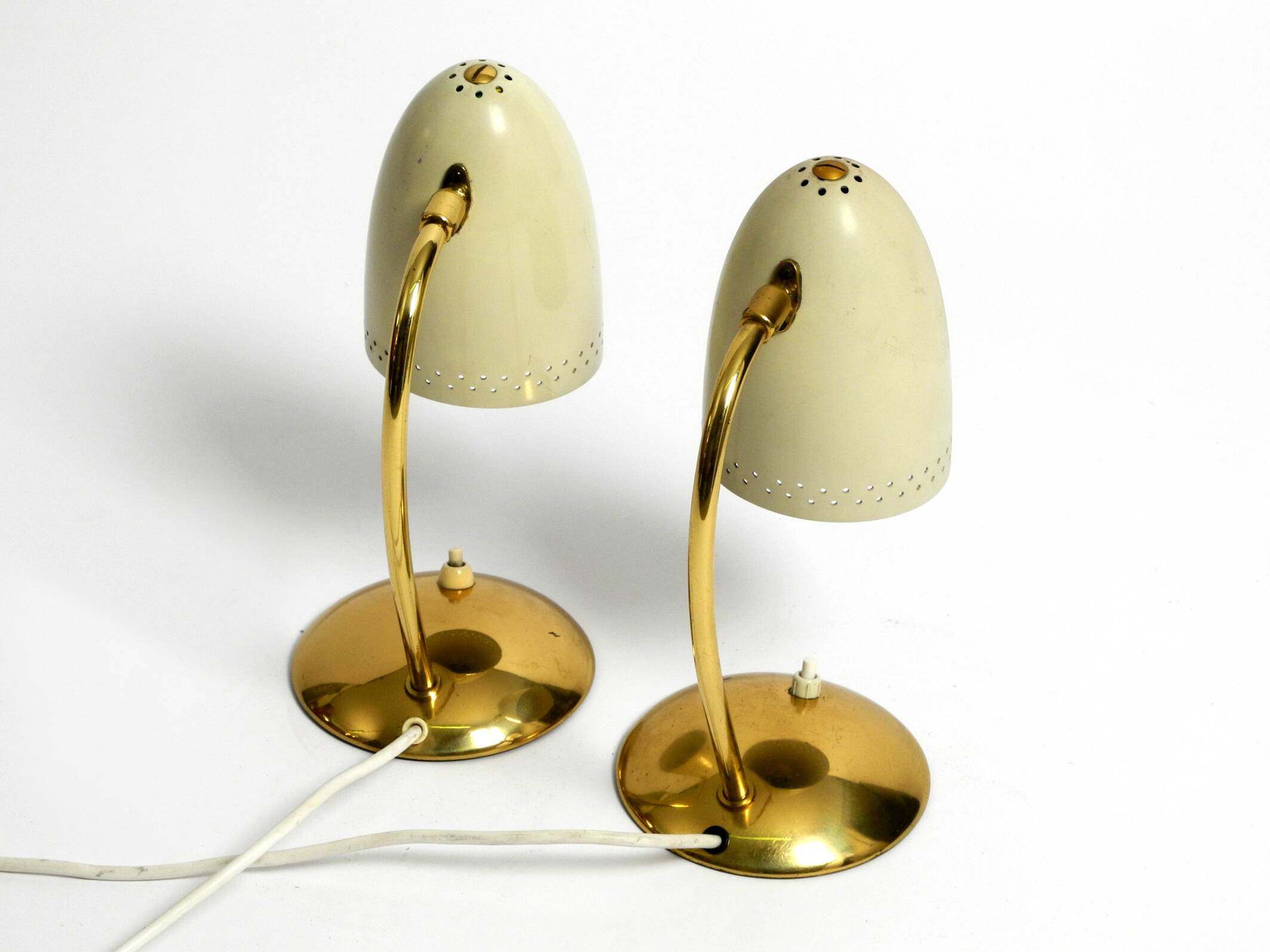 Pair of beautiful German Mid Century Modern brass table lamps with metal sh