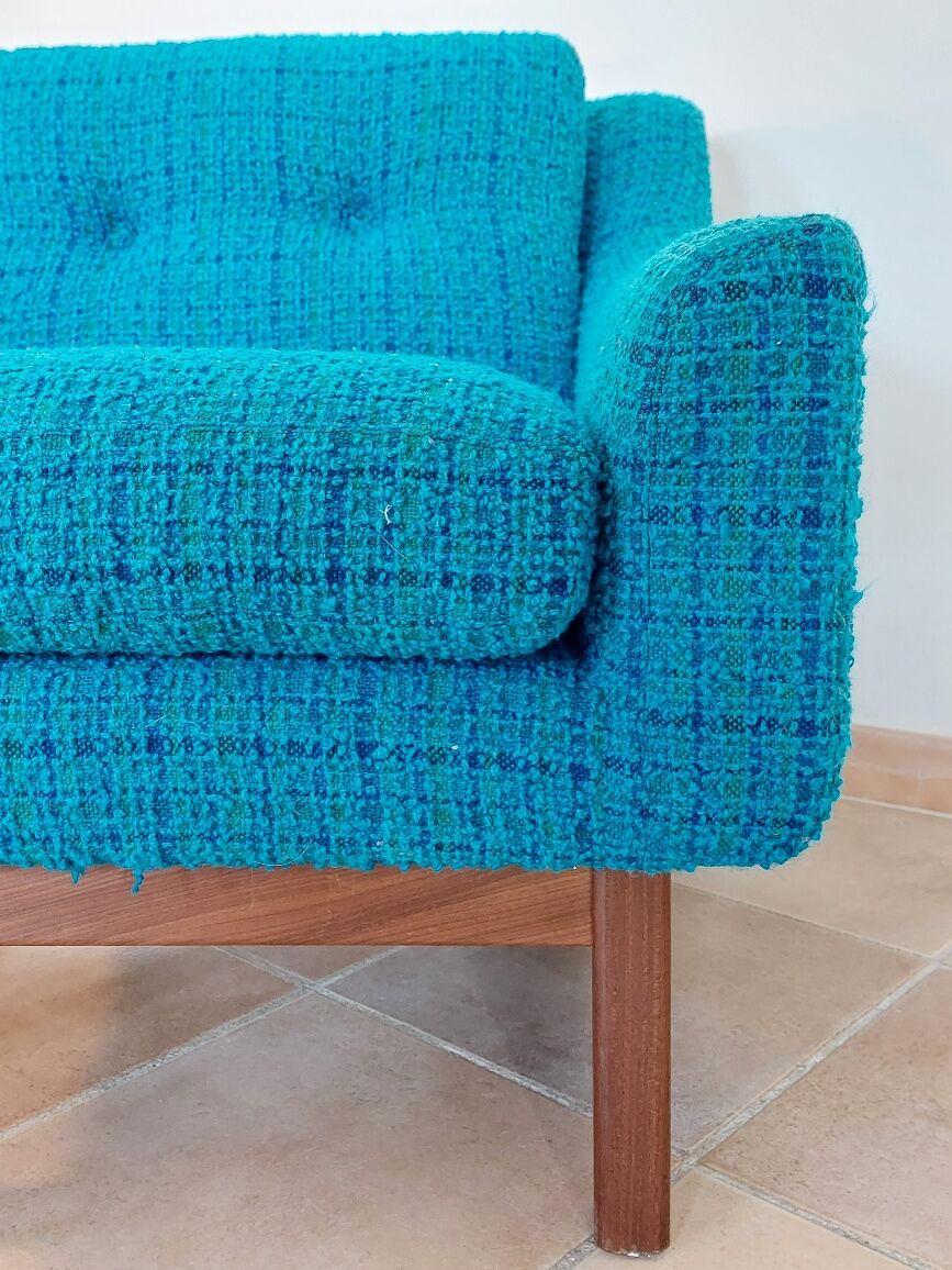 Norwegian living room set in blue fabric, vintage scandinavian 1960s