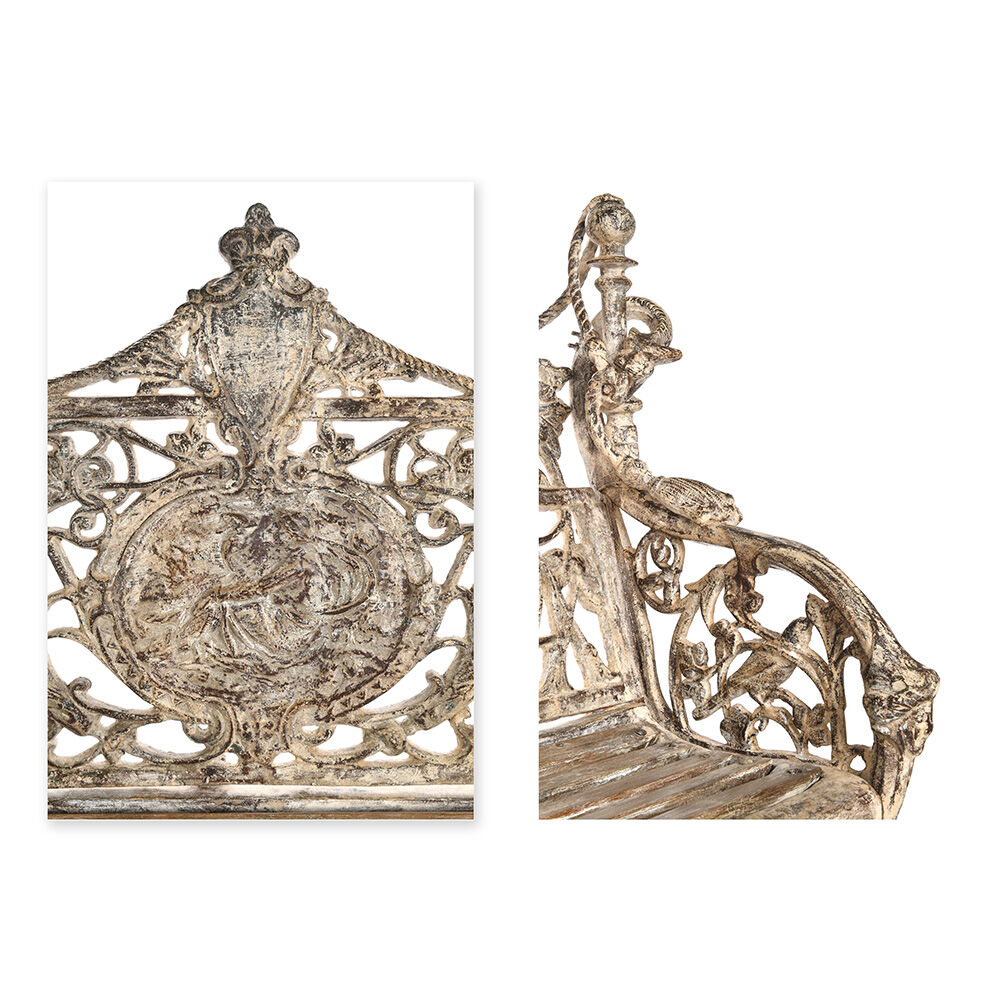 Sculpted cast iron bench and white patina wood