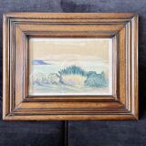 Paysage provençal aquarelle cadre en bois massif 1938