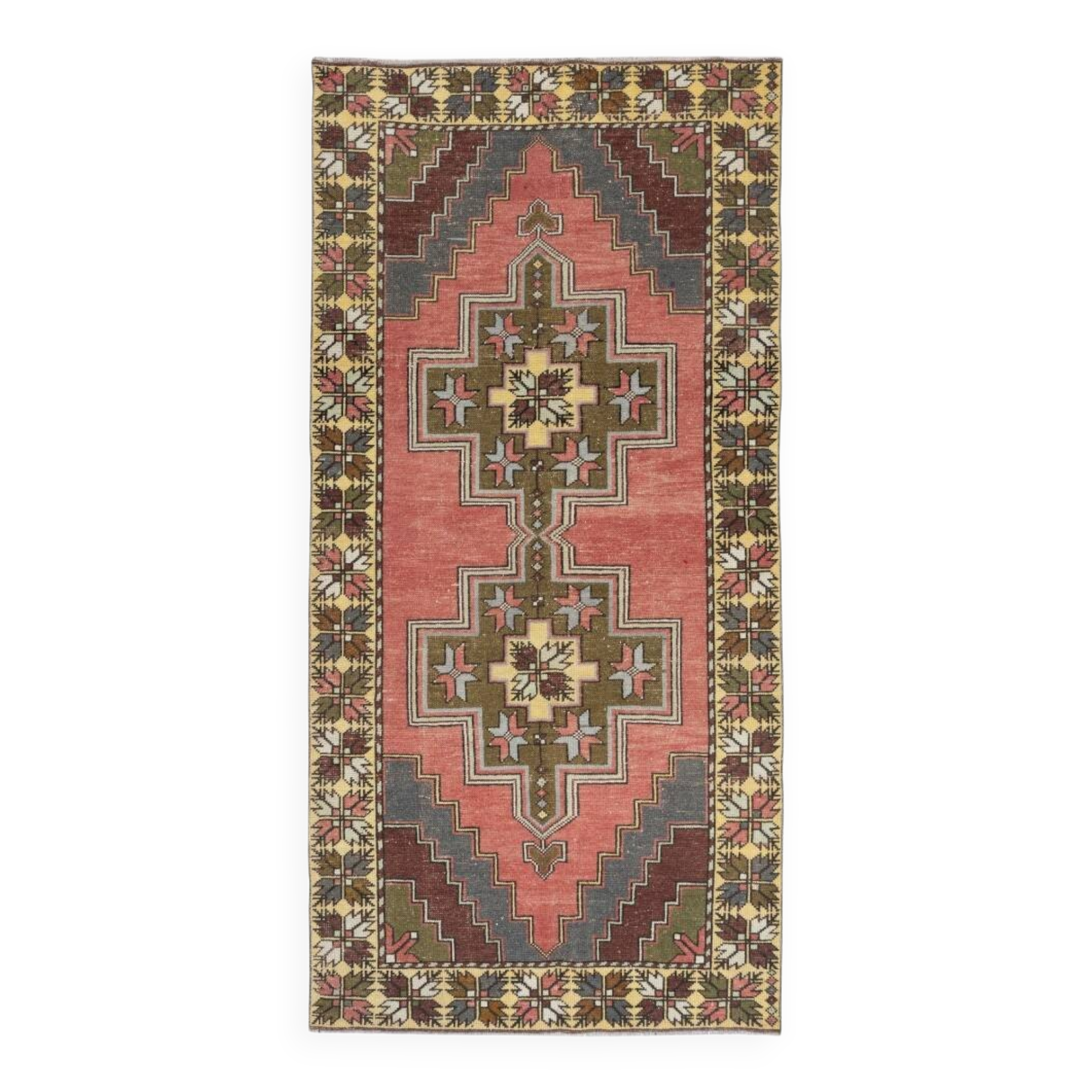 One-of-a-kind Vintage Oriental Rug, 100% Wool, Hand-knotted Turkish Carpet with Tribal Motifs