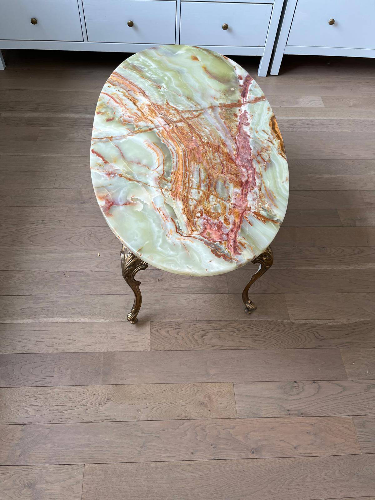 Vintage coffee table in polychrome marble – Louis XV style – Restored