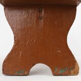 French rustic low church stool in terracotta painted wood, ca. 1900