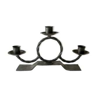 Solid black candle holder with 3 arms, made of wrought iron