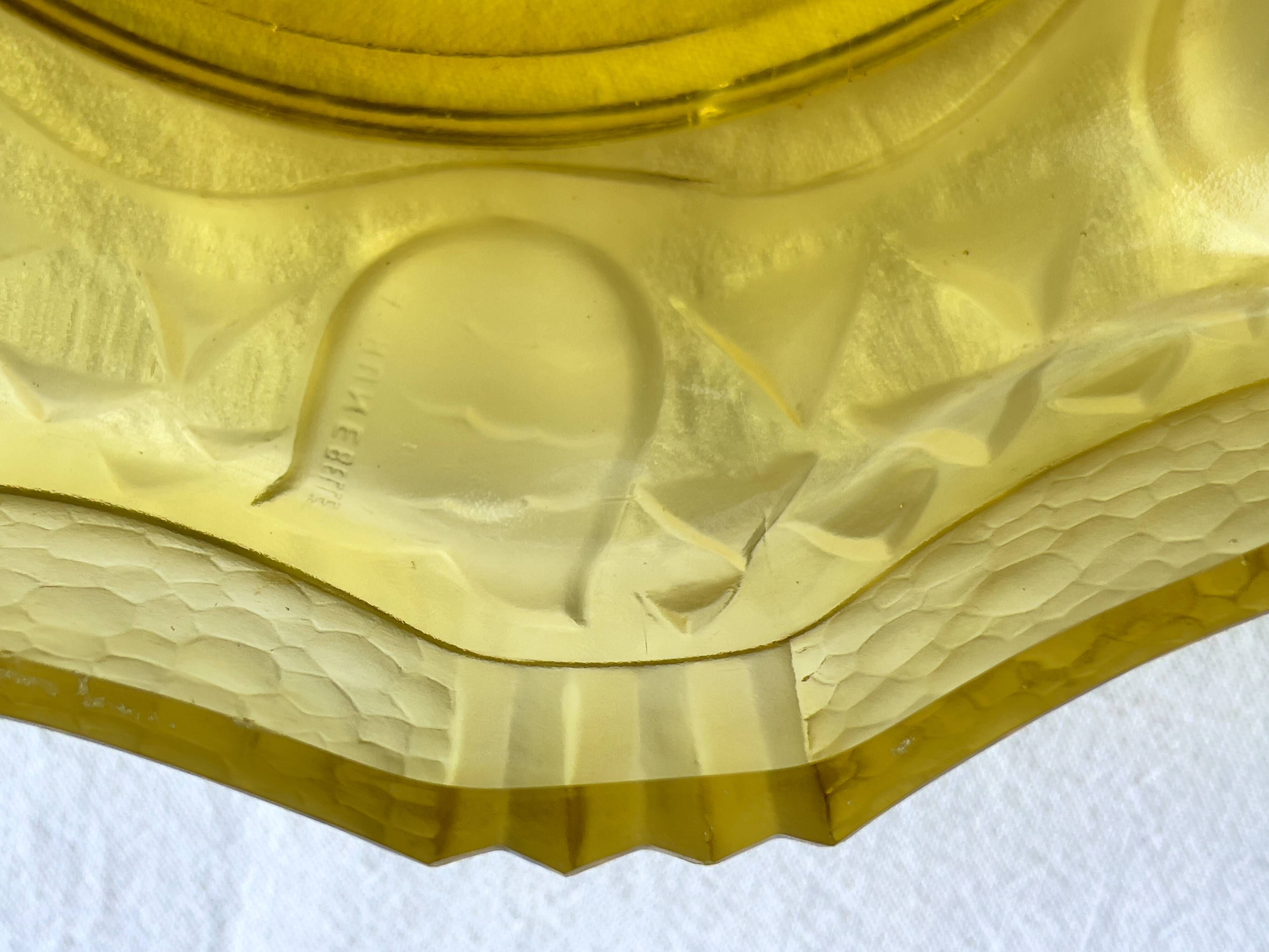 Rare Art Deco salad bowl by André Hunebelle in yellow molded pressed glass