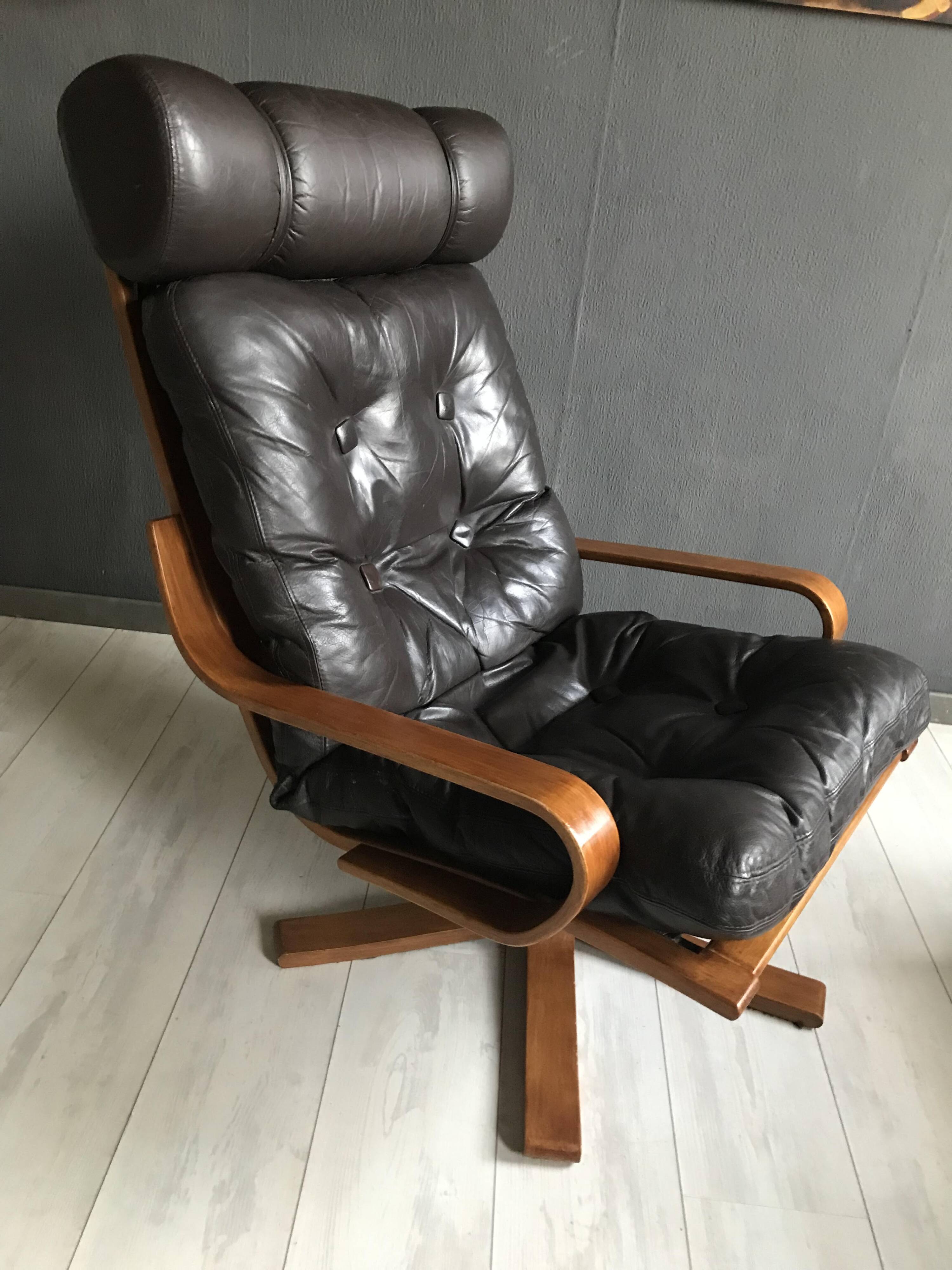 Fauteuil vintage en cuir danois des années 70