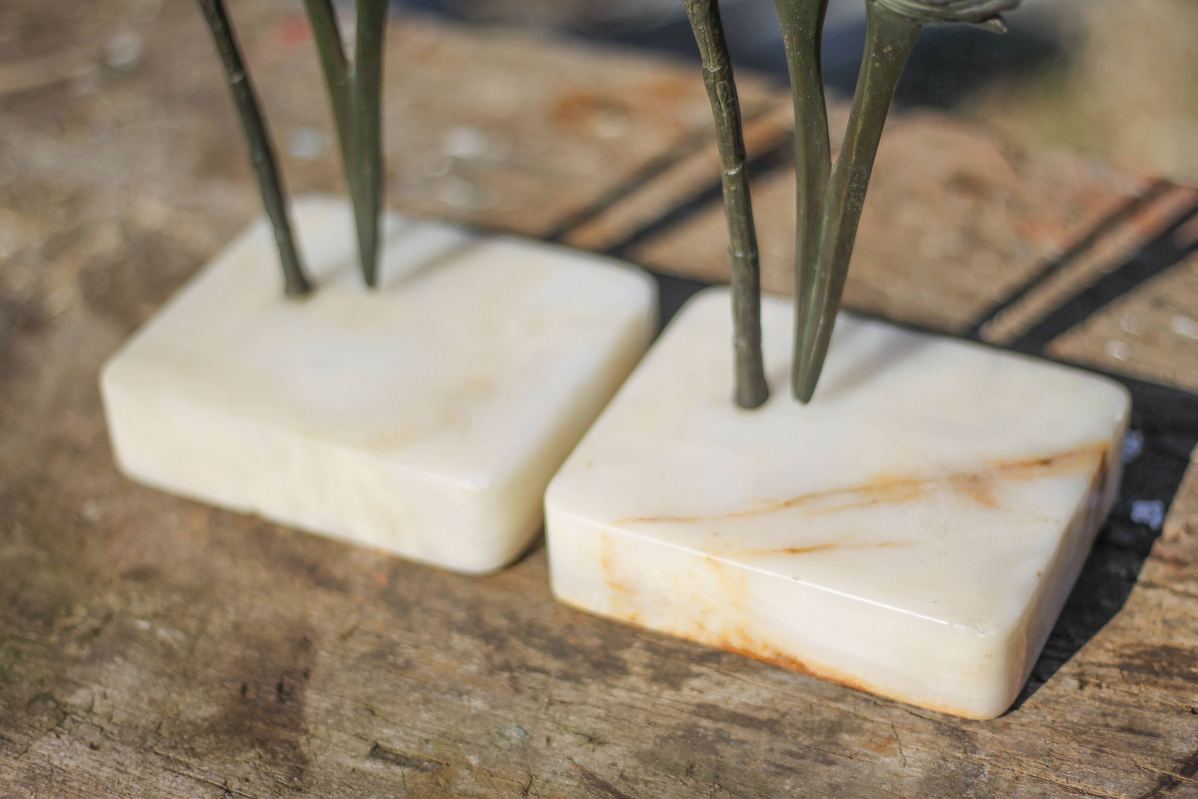 Serre-livres vintage, perroquet bronze patine verte socle onyx, animaux