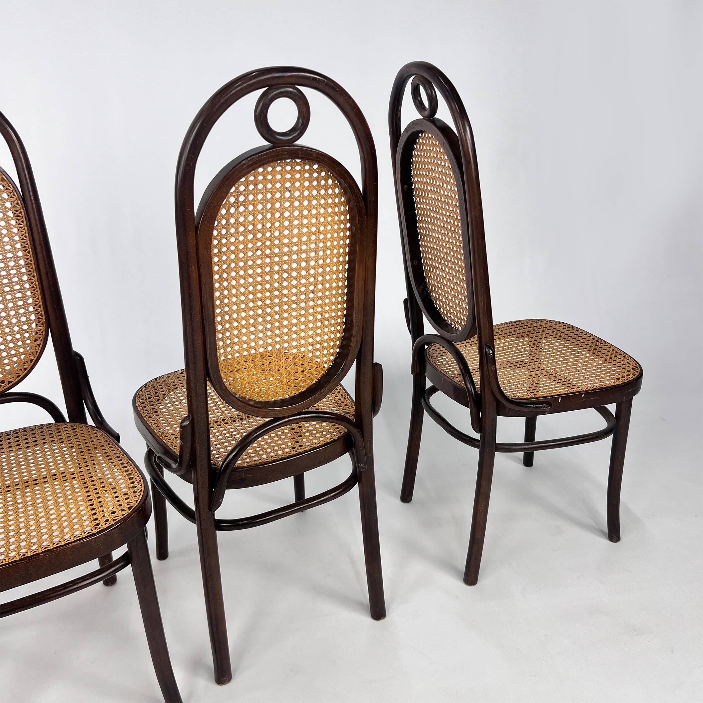 Set of 4 Radomsko Bentwood and Cane Dining Chairs, 1950s