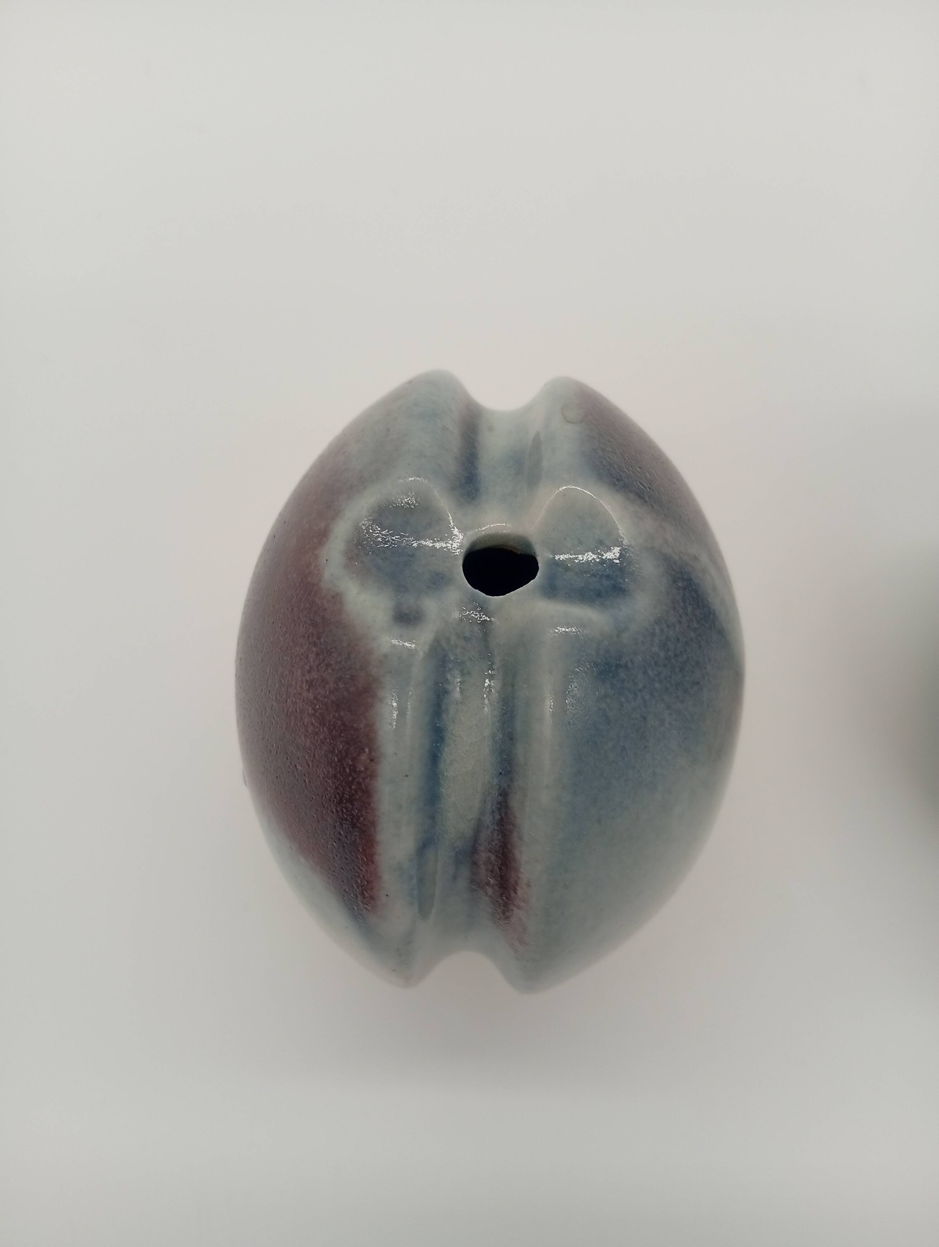 Duo 2 Vase Soliflore Lenticular Glazed Stoneware Grey Blue Purple Ceramic