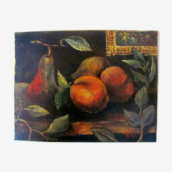 Still life - apples, pears and their foliage