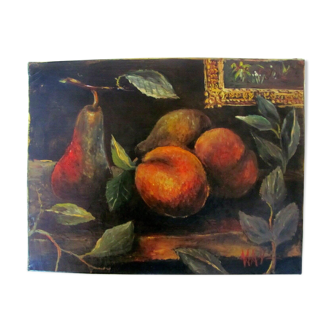 Nature morte - pommes, poires et leur feuillage