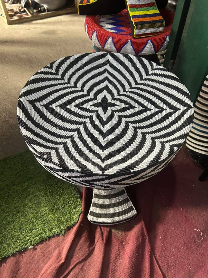 African Three-Legged Stool Beaded – Decorative African Seat