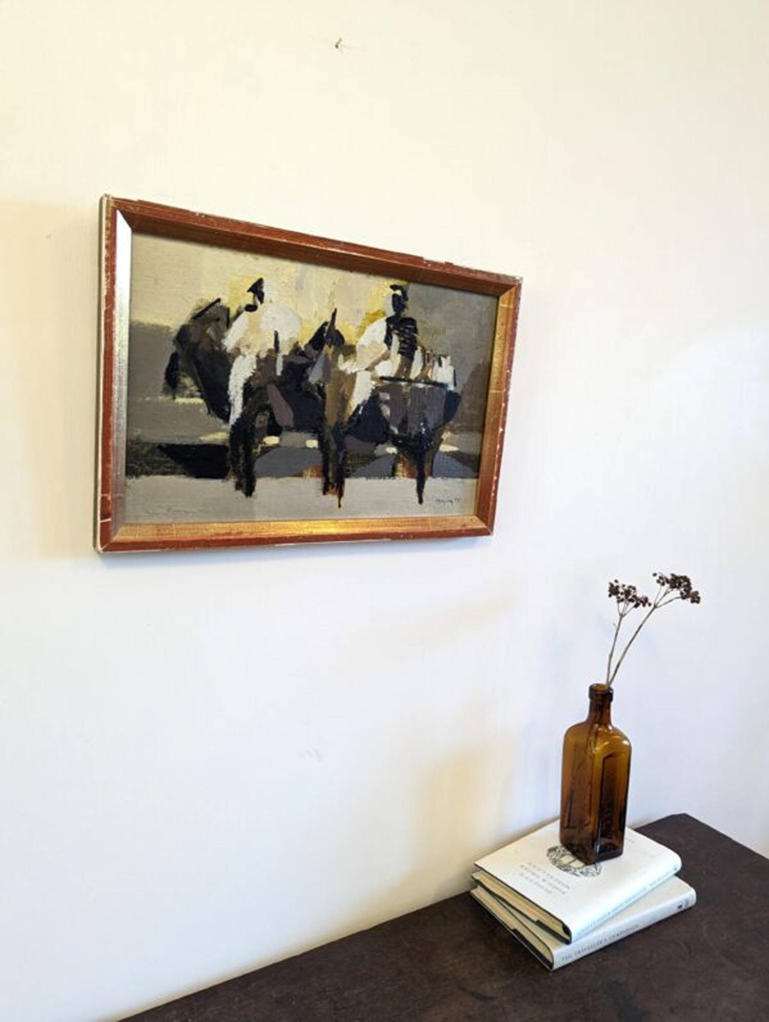 Mid-Century Modern Swedish "Altea" Vintage Abstract Figurative Oil Painting, Framed