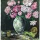 Painting, still life with carnations, glass and basket of grapes, signed, 70s/80s