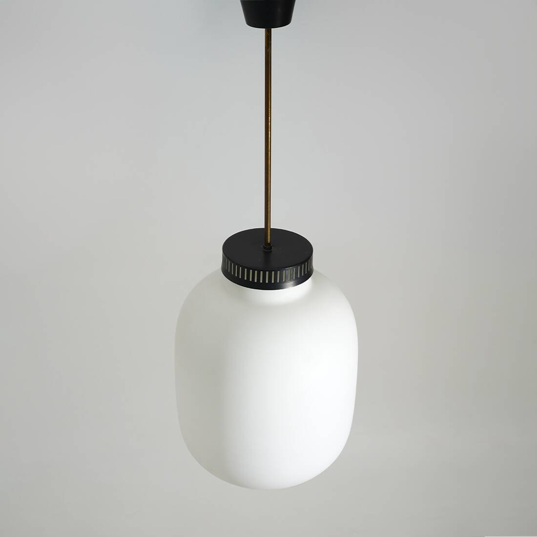 Chandelier in white opaline glass and brass, 1950s