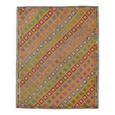 7x9 Yellow Green Handmade Wool Scandinavian Kilim Rug