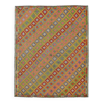 7x9 Yellow Green Handmade Wool Scandinavian Kilim Rug