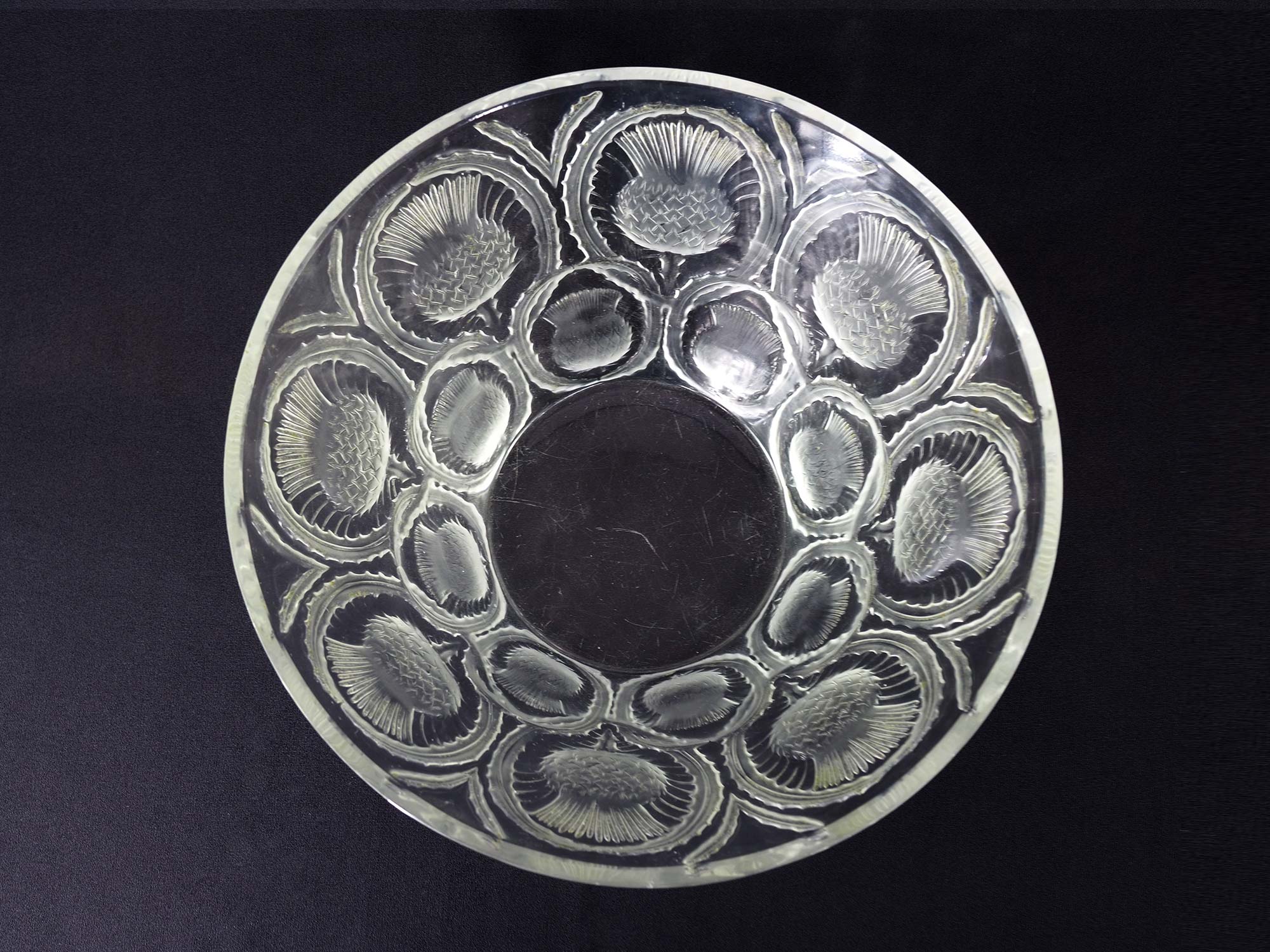 Coupe Lalique Crystal Cut decoration Thistles Master Piece-Circa 1960s
