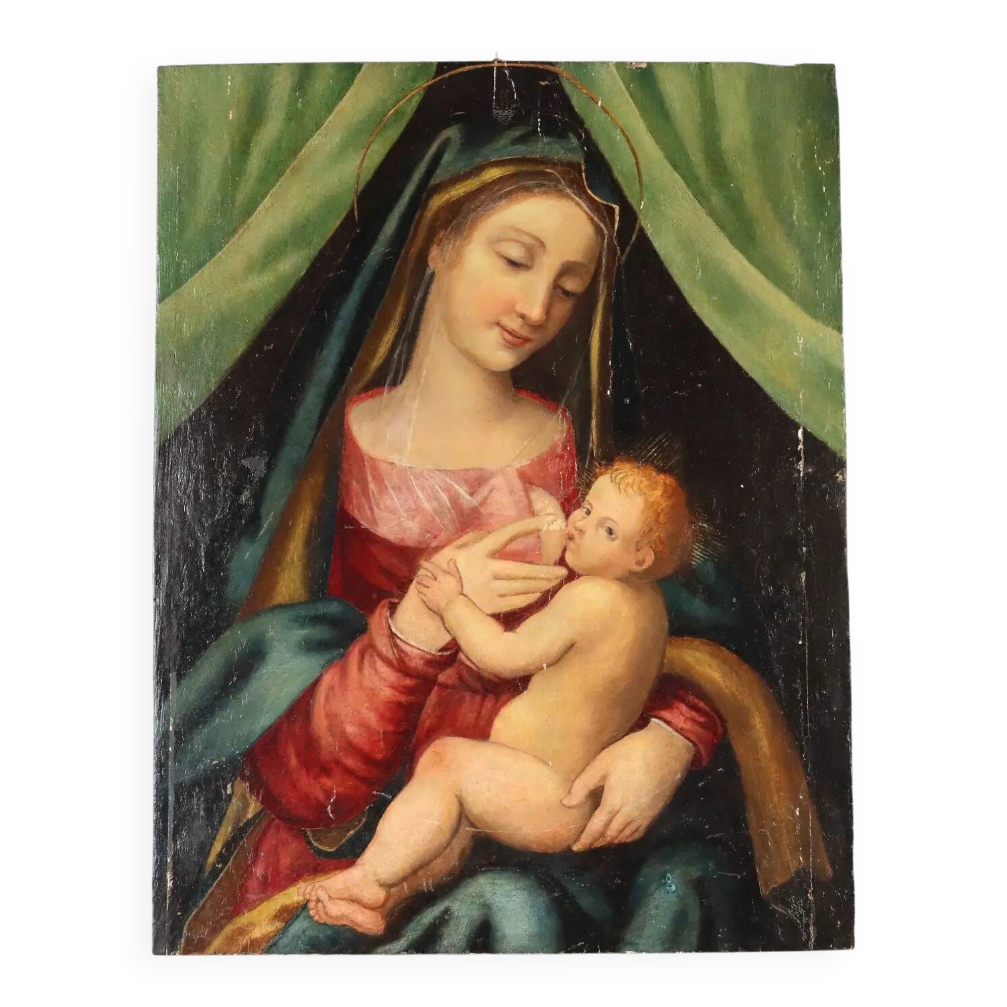 Ancient painting of the Virgin Mary with the Child Jesus, 16th century.