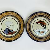 Quimper HB, pair of earthenware plates couple circa 1950
