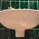 VINTAGE SHELL WASHBASIN SET PORCELAIN OF PARIS SHELVES BASIN AND TOWEL RACK