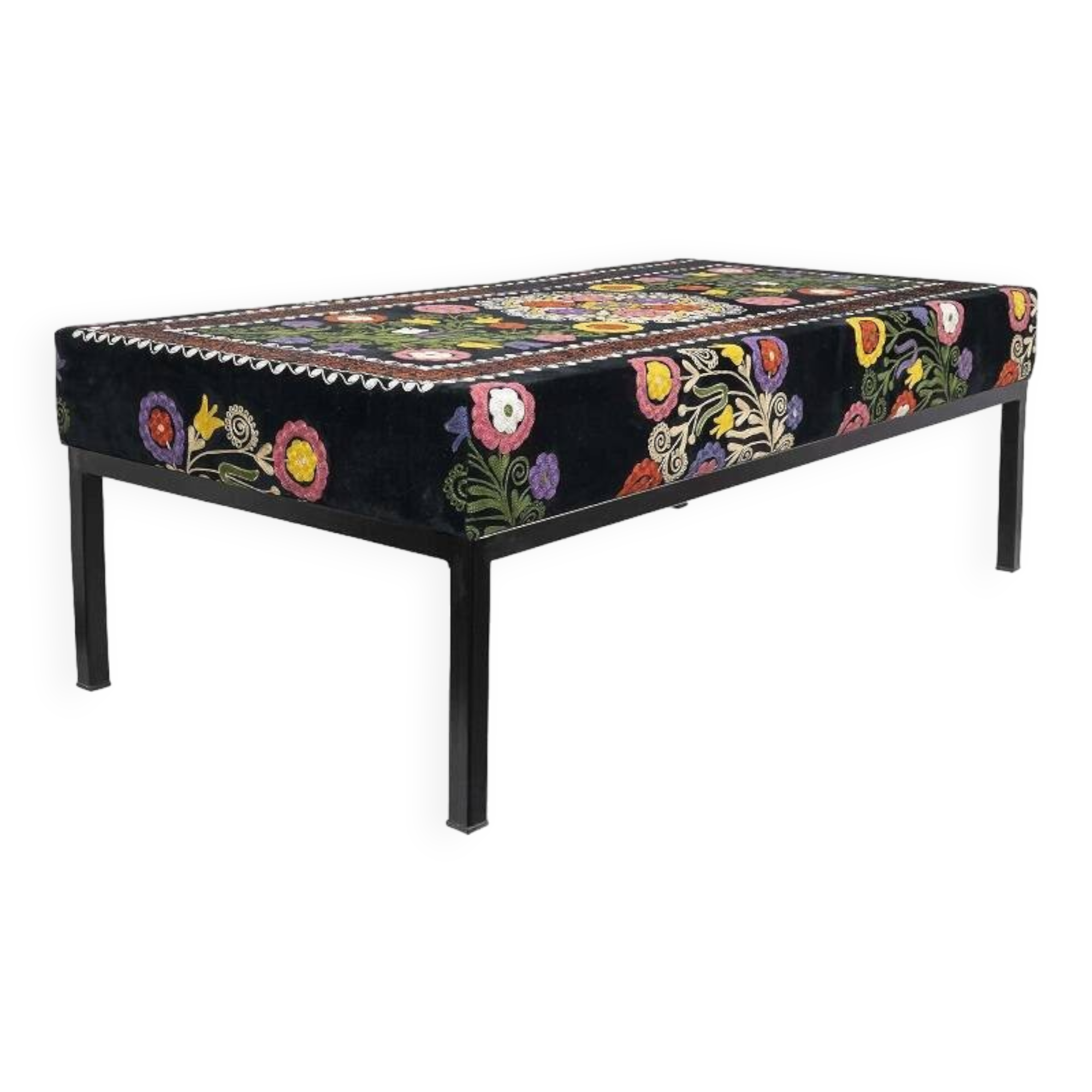 Handmade Ottoman Suzani Covered Bench from Anatolia