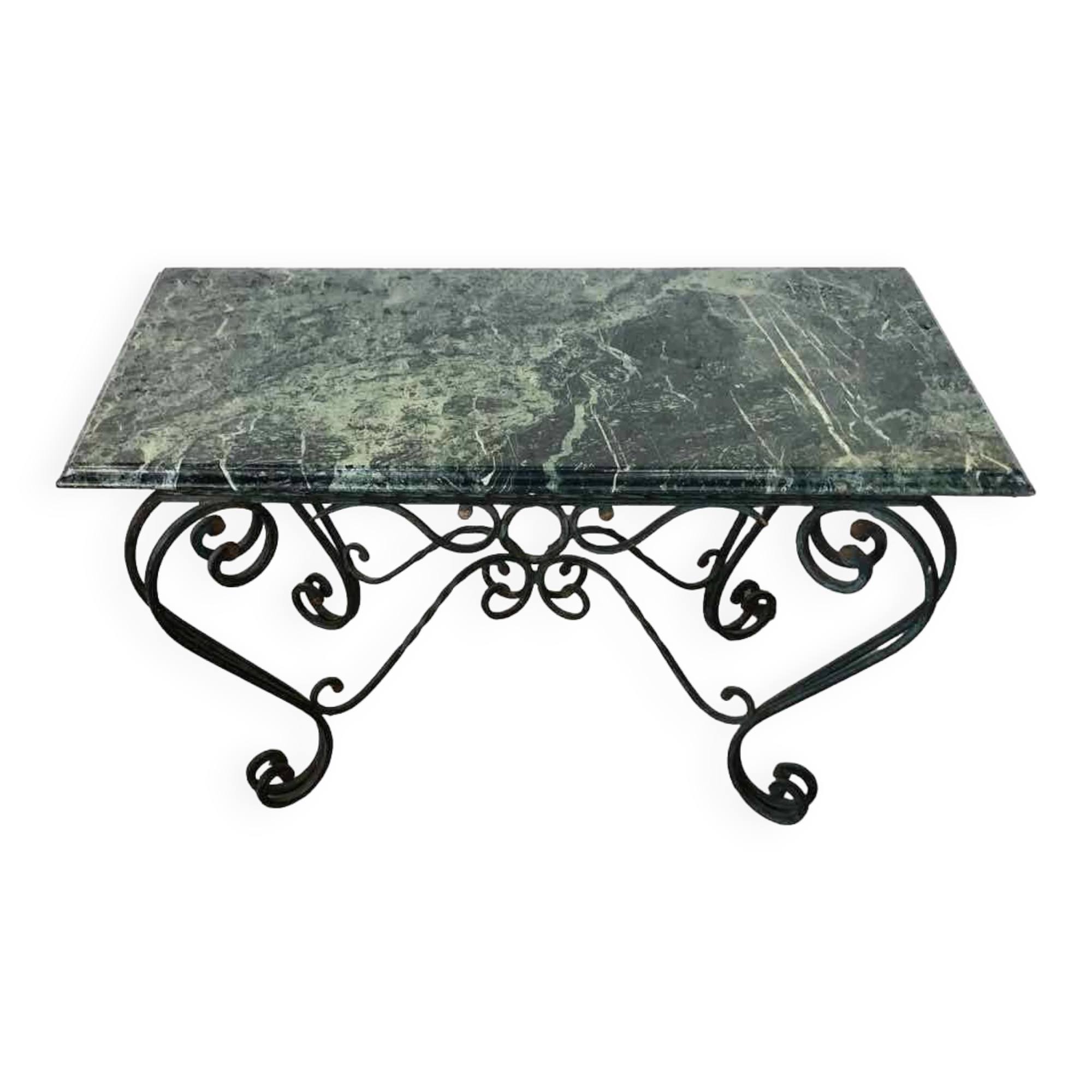 Vintage green marble and wrought iron coffee table