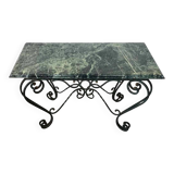 Vintage green marble and wrought iron coffee table