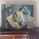 Oil painting on canvas, still life with glasses, 1950s