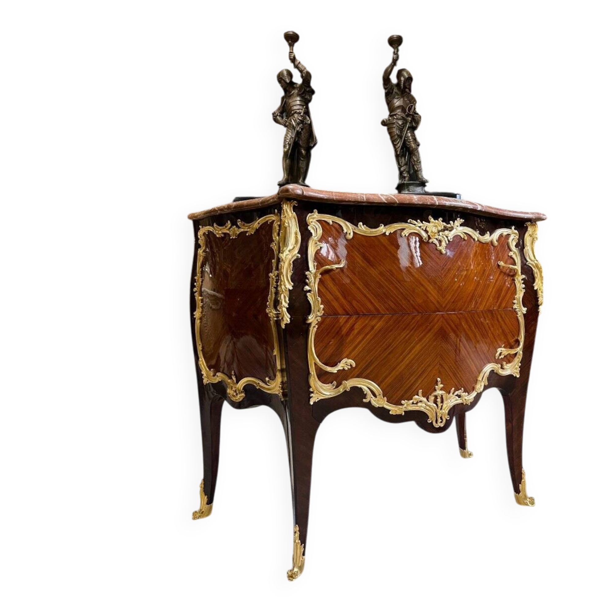 Jumping Commode in Marquetry and Gilded Bronzes Attributed to the House of Millet, 19th Century