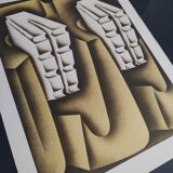 White and yellow geometry -Signed lithograph - jacques Poli