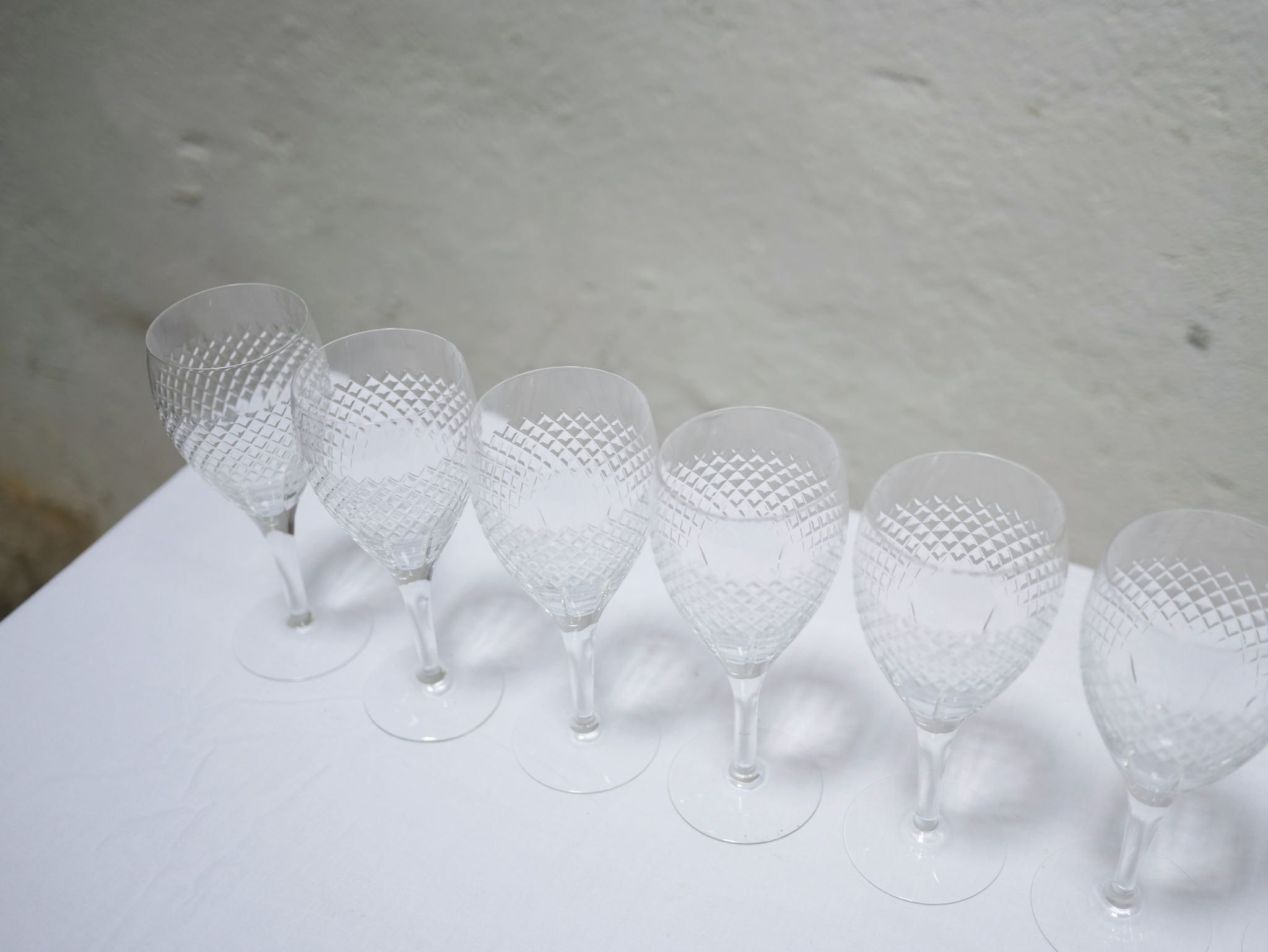 Series of 10 vintage crystal water glasses
