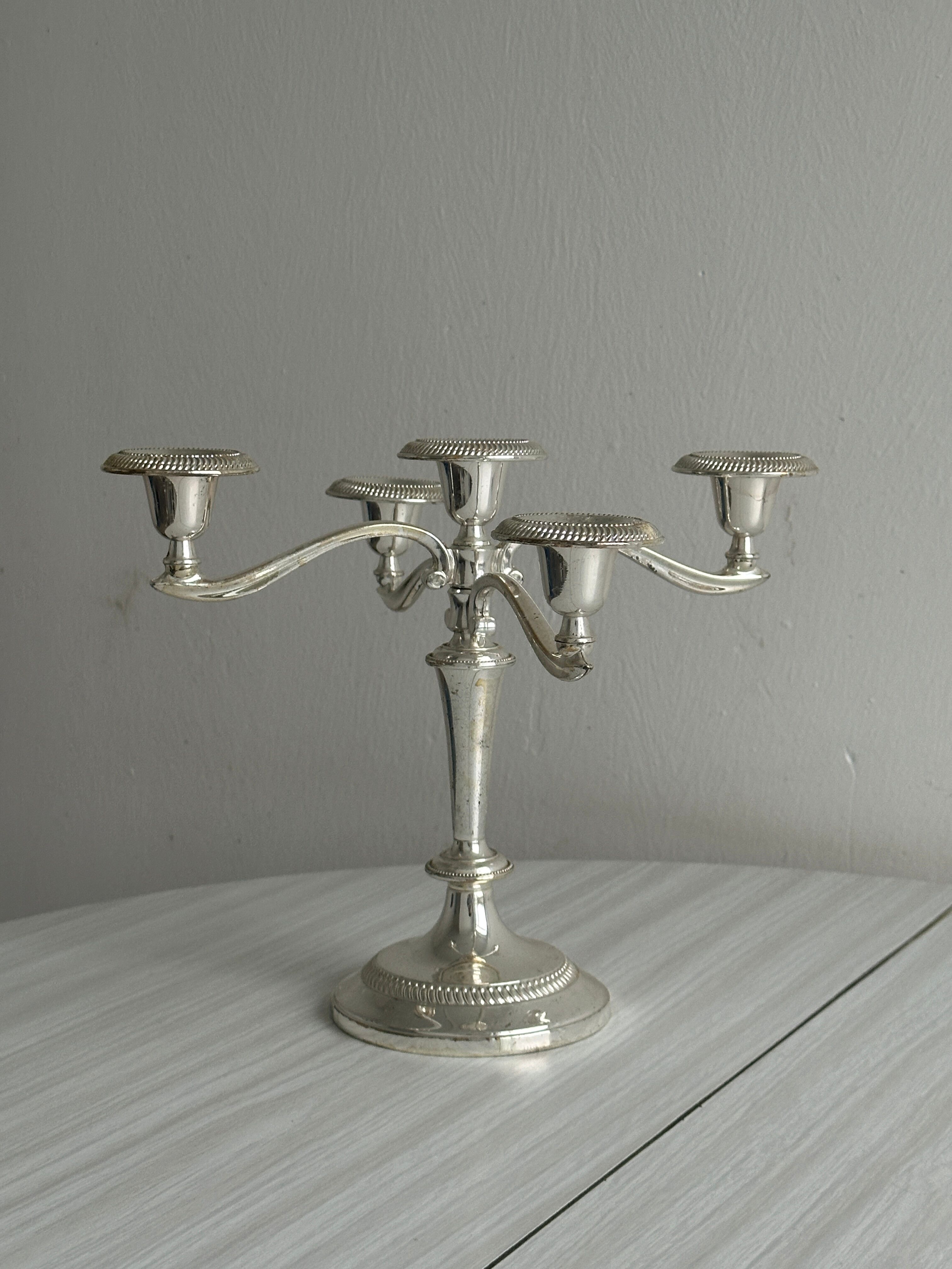 large five-branch silver-plated metal candlestick