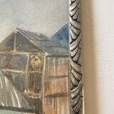 Watercolor 1920, silver carved wooden frame