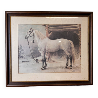 Eerelman, otto (1839-1926) magnifique lithographie rehaussée figurant un cheval trotteur russe