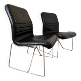 Black leather armchairs, Italian design, 70s (X2)