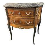 Small Louis XV style half-moon commode with marquetry and bronze decoration