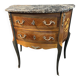 Petite commode demi-lune à décor marqueté et bronze style Louis XV