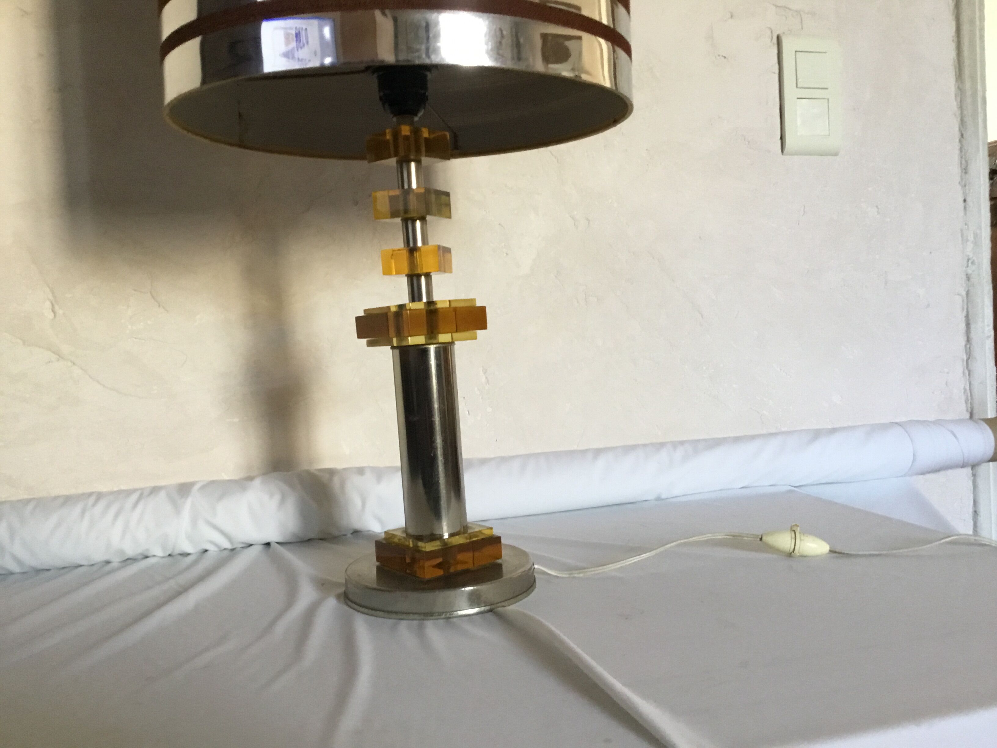 Chrome lamp and Plexiglas vintage amber design Raak
