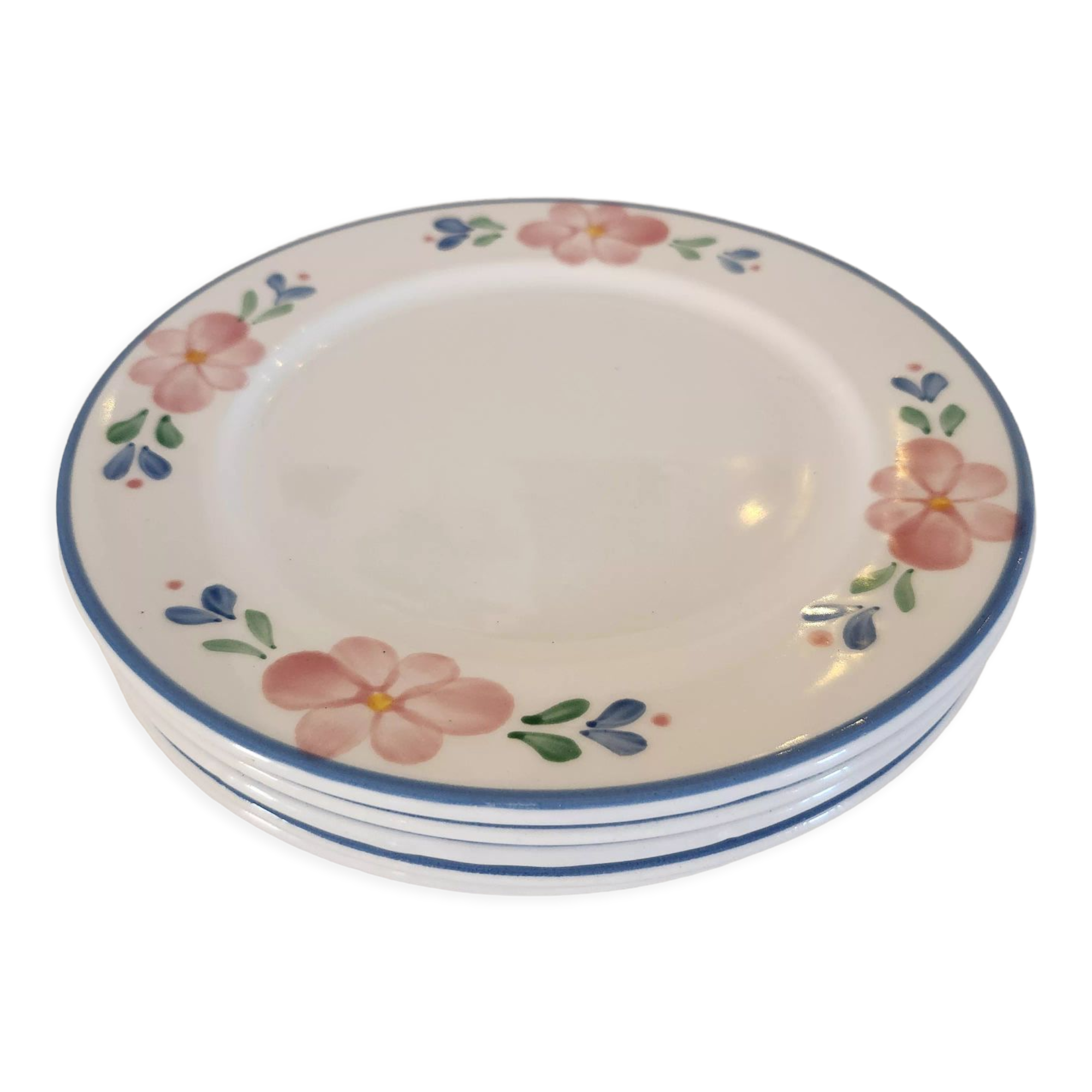 5 dessert plates Italian flowers blue / green / pink
