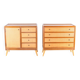 Pair of rattan and wood bedside tables
