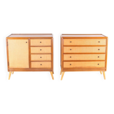 Pair of rattan and wood bedside tables