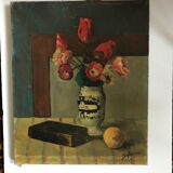 Still life painting vintage charm 1938 sign