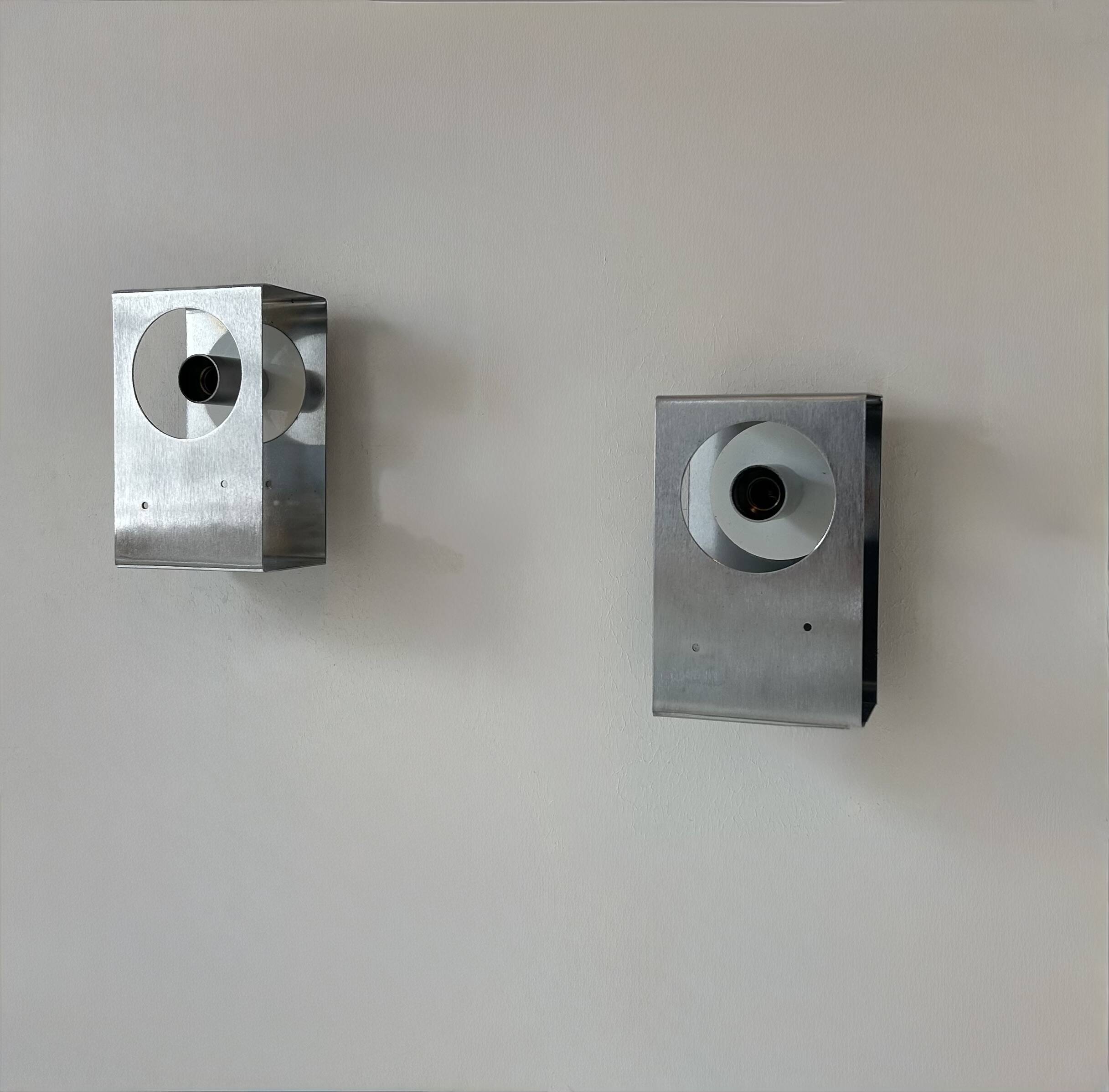Pair of vintage wall lights, brushed metal, France, 1970