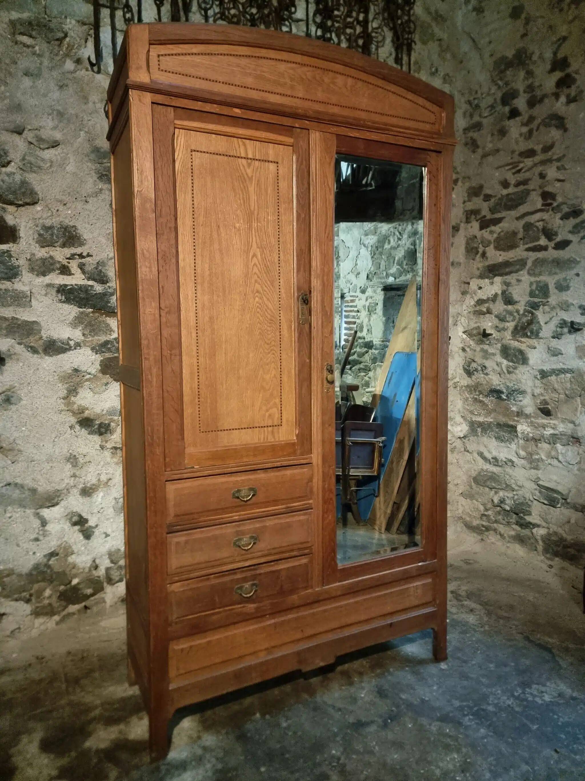 Vintage French oak wardrobe – circa 1920, with subtle Art Deco influences