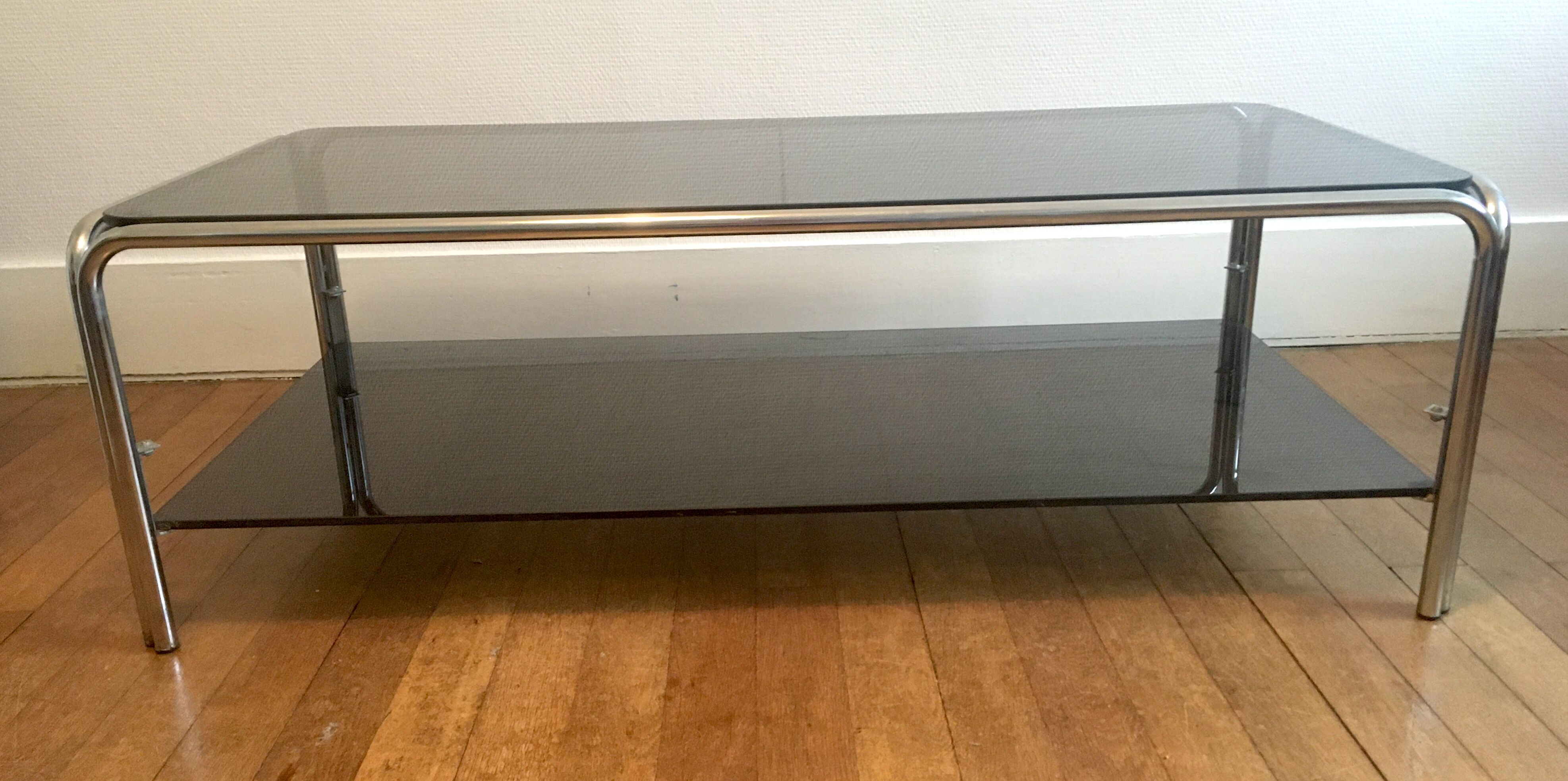 Chrome metal coffee table and smoked glass 70